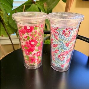 2 LILLY PULITZER Floral Tumblers No Straw BPA FREE